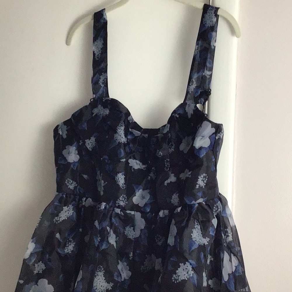 Lulus Black Floral Print Bustier MIDI Skater Dress